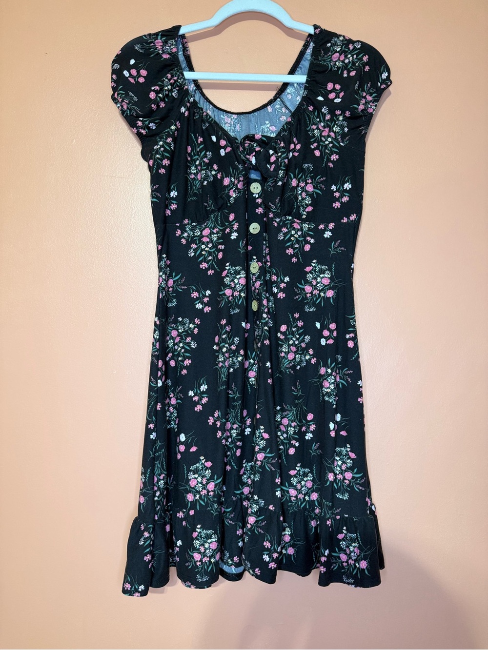 No Boundaries Black Dress with Pink Floral Print